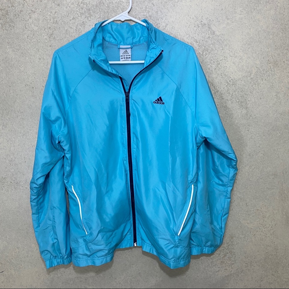 Adidas light blue zip jacket XL